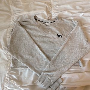 PINK Grey Cropped Crewneck Sweatshirt
